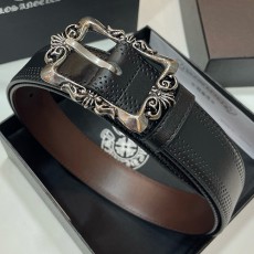 [홍콩명품.Chrome Hearts] 크롬하츠 25SS 로고 925실버 버클 레더 가죽 벨트, 3.4cm, BT1414, BRB, 명품레플리카,인터넷쇼핑몰,남자명품,해외직구