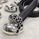 [홍콩명품.Chrome Hearts] 크롬하츠 25SS 로고 925실버 버클 레더 가죽 벨트 (블랙), 3.0cm, BT1425, CR1, 명품레플리카,인터넷쇼핑몰,남자명품,해외직구