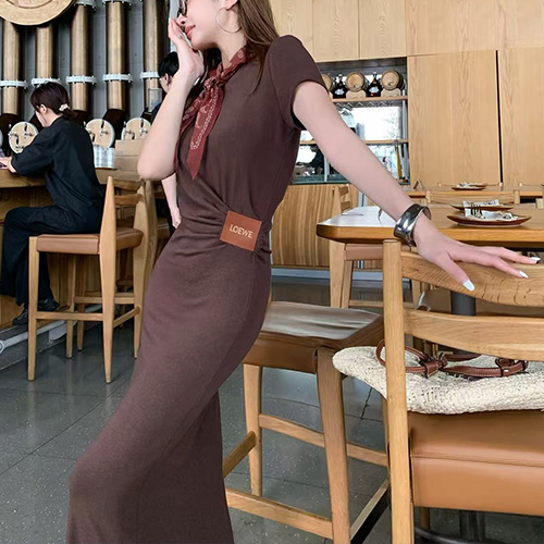 [홍콩명품.LOEWE] 로에베 25SS 로고 여성 레더 포켓 반팔 원피스 (2컬러), BM20359, TBG, 홍콩명품의류,구매대행,온라인명품