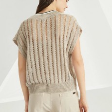 [홍콩명품.Brunello Cucinelli ] 브루넬로 쿠치넬리 25SS 로고 여성 V넥 니트 탑 (베이지), BM20437, 13C, 홍콩명품의류,구매대행,온라인명품