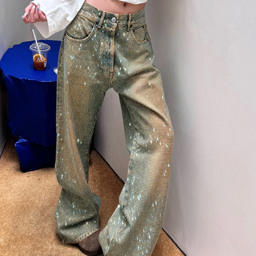 [홍콩명품.ACNE STUDIO] 아크네스튜디오 25SS 로고 여성 스터드장식 오버핏 데님 팬츠 진 청바지, BM20455, 13C, 홍콩명품의류,구매대행,온라인명품