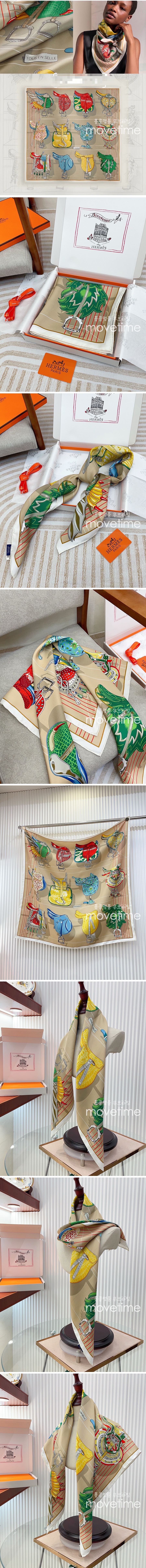 [홍콩명품.Hermes] 에르메스 25SS 로고 Daiske Nomura 90-90 실크 스카프 머플러 (카라멜), ET2889, JX, 홍콩명품의류,구매대행,온라인명품