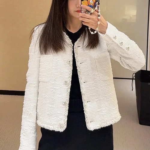 [홍콩명품.CHANEL] 샤넬 25SS 로고 여성 라운드넥 트위드 자켓 (화이트), BM20575, PG, 홍콩명품의류,구매대행,온라인명품