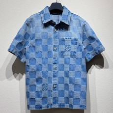 [홍콩명품.LOUIS VUITTON] 루이비통 25SS 로고 다미에 데님 반팔 남방 셔츠 + 데님 쇼츠 반바지 상하의 세트, BM20735, KB, 홍콩명품의류,구매대행,온라인명품