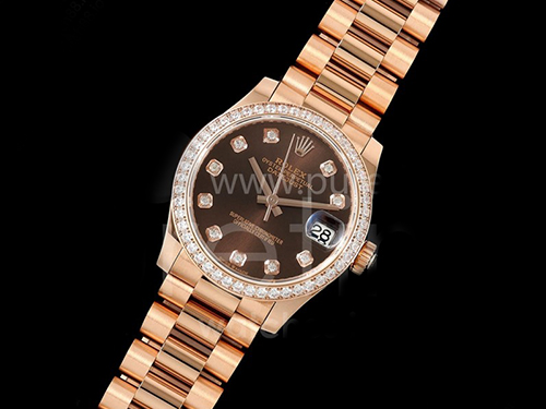 [홍콩명품. ROLEX] 로렉스 데이저스트 여성용 31mm 로즈골드 다이아몬드 베젤 브라운 다이얼 여자시계