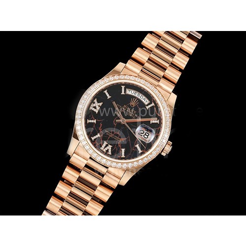 [홍콩명품. ROLEX] 로렉스 롤렉스 데이데이트 36mm 로즈골드 다이아몬드 베젤 Eisenkiesel 다이얼