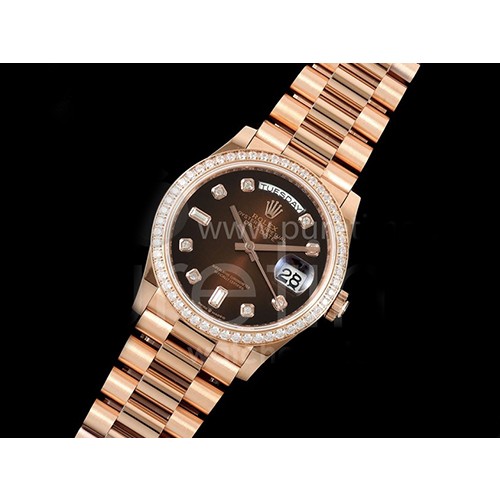 [홍콩명품. ROLEX] 로렉스 롤렉스 데이데이트 36mm 로즈골드 다이아몬드 베젤 브라운 다이얼