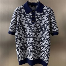 [홍콩명품,FENDI] 펜디 25SS 로고 FF패턴 카라 폴로 니트 반팔 티셔츠 (네이비), BM20905, JU, 홍콩명품의류,구매대행,온라인명품