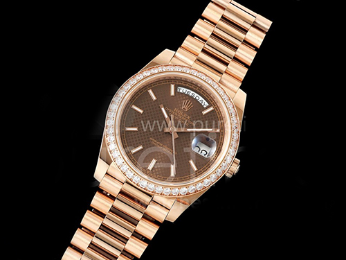 [홍콩명품. ROLEX] 로렉스 롤렉스 데이데이트 로즈골드 40mm 다이아몬드 베젤 브라운 다이얼