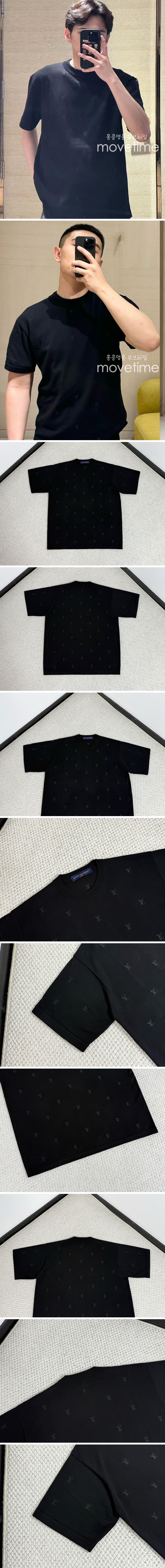 [홍콩명품.LOUIS VUITTON] 루이비통 25SS 로고 LV패턴 니트 반팔 티셔츠 (블랙), BM20987, JU, 홍콩명품의류,구매대행,온라인명품