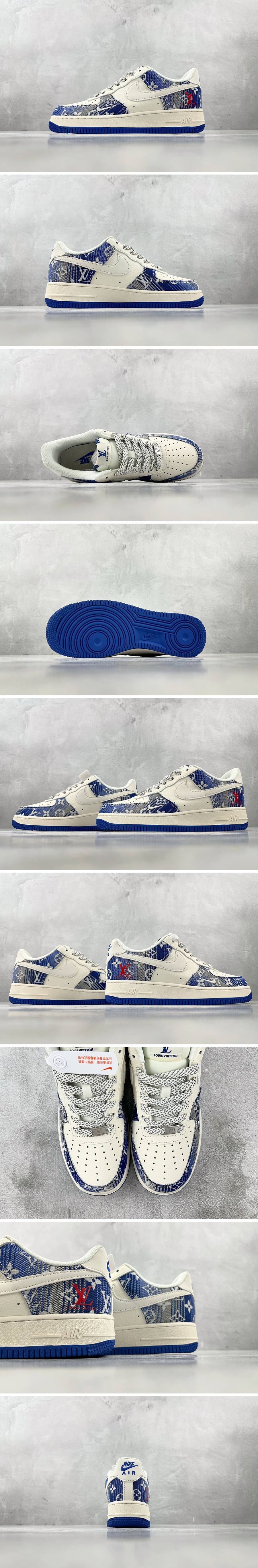 [홍콩명품.NIKE] 나이키 25SS 로고 남여 Air Force 루이비통 모노그램 스니커즈 운동화 (아이보리-블루), SE5039, S3, 명품스니커즈,운동화,구두,로퍼,하이탑,신발