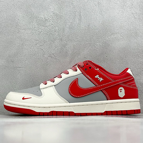 [홍콩명품.NIKE] 나이키 25SS 로고 남여 SB DUNK BAPE 콜라보 로우탑 스니커즈 운동화 (아이보리-그레이-레드), SE5044, S3, 명품스니커즈,운동화,구두,로퍼,하이탑,신발