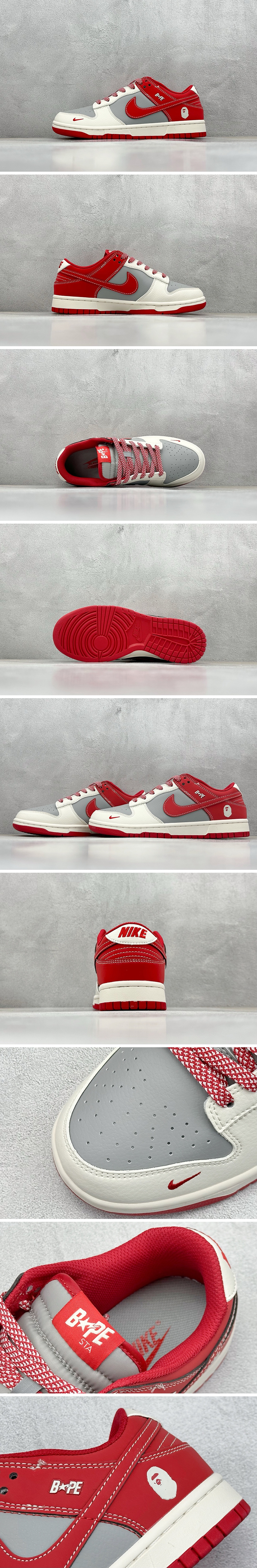 [홍콩명품.NIKE] 나이키 25SS 로고 남여 SB DUNK BAPE 콜라보 로우탑 스니커즈 운동화 (아이보리-그레이-레드), SE5044, S3, 명품스니커즈,운동화,구두,로퍼,하이탑,신발