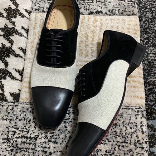 [홍콩명품.Christian Louboutin] 크리스챤루부탱 25SS 로고 레더 가죽 정장 구두 (블랙-베이지), SE5061, S3, 명품스니커즈,운동화,구두,로퍼,하이탑,신발