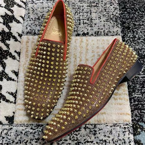 [홍콩명품.Christian Louboutin] 크리스챤루부탱 25SS 로고 레더 가죽 로퍼 구두 (브라운-골드 장식), SE5063, S3, 명품스니커즈,운동화,구두,로퍼,하이탑,신발