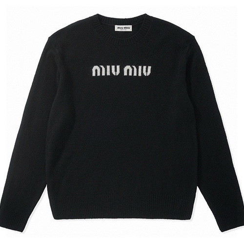 [홍콩명품,MIU MIU] 미우미우 25SS 로고 니트 스웨터 (블랙), BM21081, S1F, 홍콩명품의류,구매대행,온라인명품