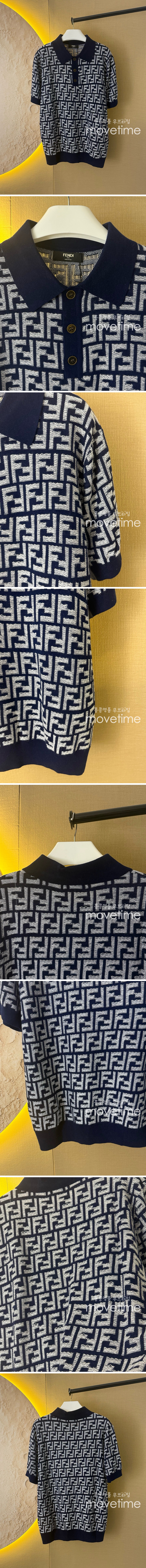 [홍콩명품,FENDI] 펜디 25SS 로고 FF패턴 카라 폴로 니트 반팔 티셔츠 (네이비), BM21095, KOO, 홍콩명품의류,구매대행,온라인명품