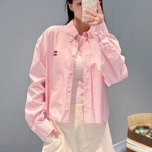 [홍콩명품,MIU MIU] 미우미우 25SS 로고 자수 여성 남방 셔츠 (핑크), BM21129, TBG, 홍콩명품의류,구매대행,온라인명품