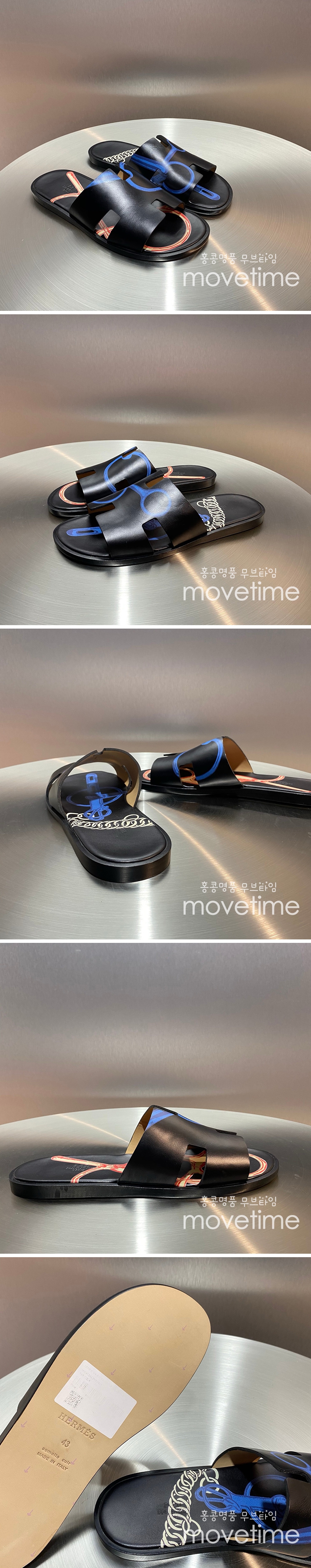 [홍콩명품.Hermes] 에르메스 25SS 로고 그래픽 이즈미르 레더 가죽 슬리퍼 (블랙), SE5194, GHS, 명품스니커즈,운동화,구두,로퍼,하이탑,신발