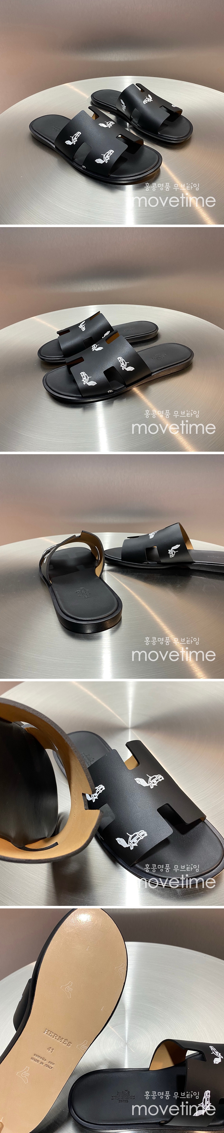 [홍콩명품.Hermes] 에르메스 25SS 로고 그래픽 이즈미르 레더 가죽 슬리퍼 (블랙), SE5197, GHS, 명품스니커즈,운동화,구두,로퍼,하이탑,신발