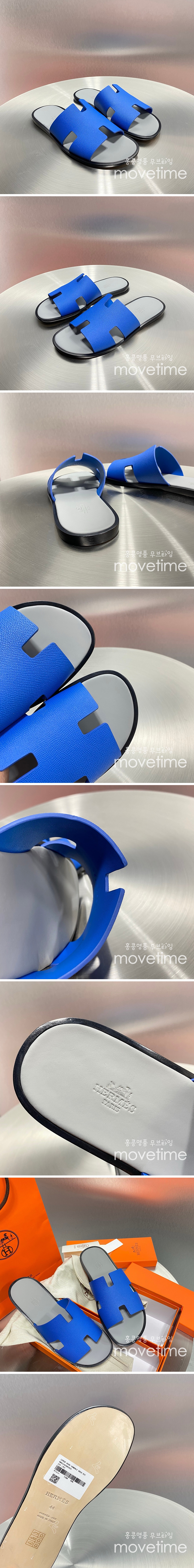 [홍콩명품.Hermes] 에르메스 25SS 로고 이즈미르 레더 가죽 슬리퍼 (블루-그레이), SE5215, GHS, 명품스니커즈,운동화,구두,로퍼,하이탑,신발