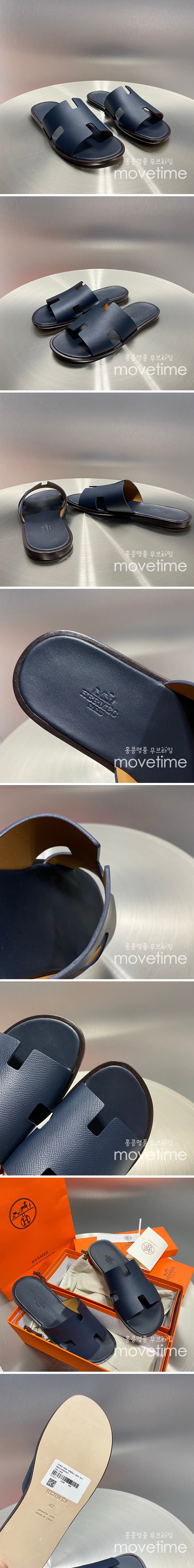 [홍콩명품.Hermes] 에르메스 25SS 로고 이즈미르 레더 가죽 슬리퍼 (네이비), SE5218, GHS, 명품스니커즈,운동화,구두,로퍼,하이탑,신발