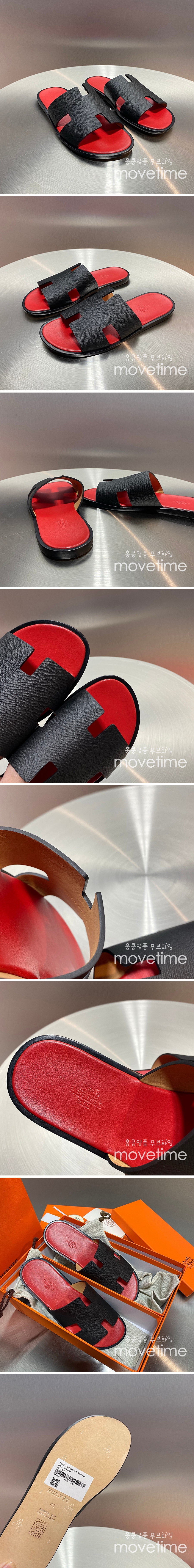 [홍콩명품.Hermes] 에르메스 25SS 로고 이즈미르 레더 가죽 슬리퍼 (블랙-레드), SE5225, GHS, 명품스니커즈,운동화,구두,로퍼,하이탑,신발