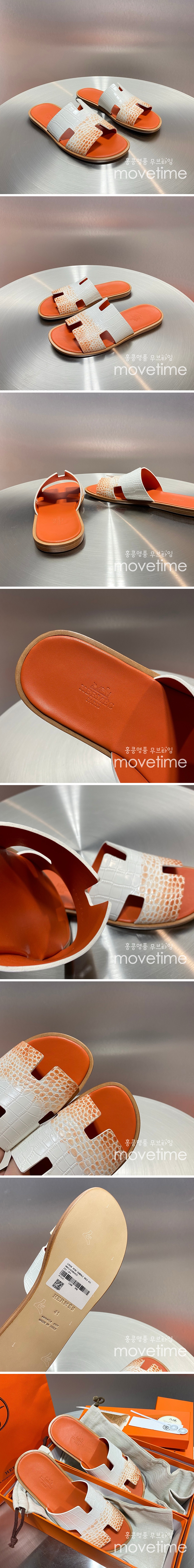 [홍콩명품.Hermes] 에르메스 25SS 로고 이즈미르 레더 가죽 슬리퍼 (화이트-오렌지), SE5227, GHS, 명품스니커즈,운동화,구두,로퍼,하이탑,신발