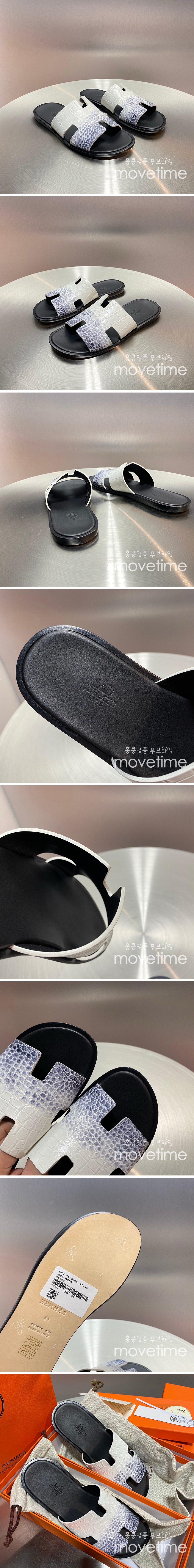 [홍콩명품.Hermes] 에르메스 25SS 로고 이즈미르 레더 가죽 슬리퍼 (화이트-블랙), SE5228, GHS, 명품스니커즈,운동화,구두,로퍼,하이탑,신발