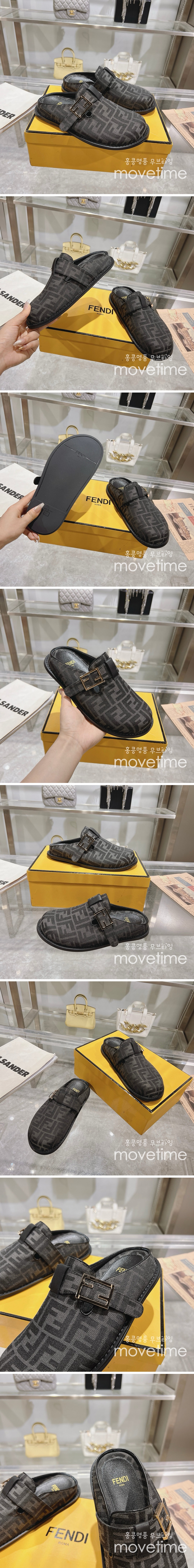 [홍콩명품,FENDI] 펜디 25SS 로고 남여 FF패턴 레더 가죽 샌들 슬리퍼 (블랙), SE5276, GHS, 명품스니커즈,운동화,구두,로퍼,하이탑,신발