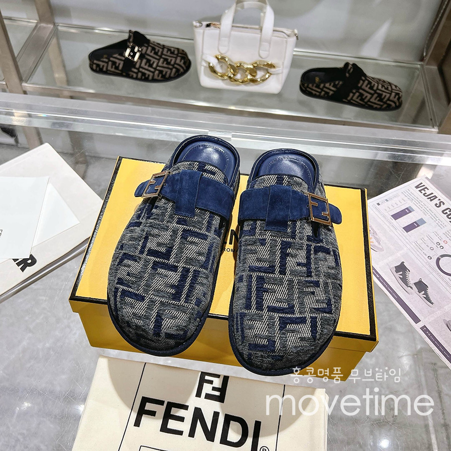 [홍콩명품,FENDI] 펜디 25SS 로고 남여 FF패턴 레더 가죽 샌들 슬리퍼 (블루), SE5280, GHS, 명품스니커즈,운동화,구두,로퍼,하이탑,신발
