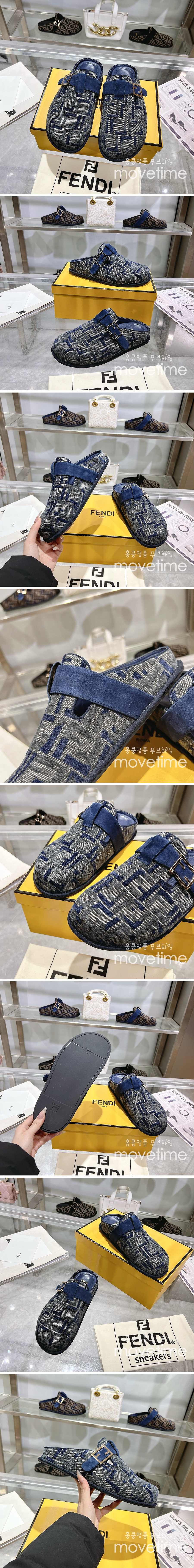 [홍콩명품,FENDI] 펜디 25SS 로고 남여 FF패턴 레더 가죽 샌들 슬리퍼 (블루), SE5280, GHS, 명품스니커즈,운동화,구두,로퍼,하이탑,신발