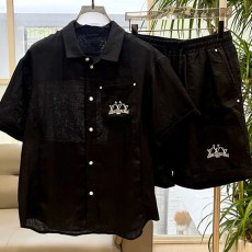 [명품레플리카.LOUIS VUITTON] 루이비통 25SS 로고 자수 린넨 반팔 남방 셔츠 + 린넨 쇼츠 반바지 상하의 세트 (2컬러), BM21165, G5, 홍콩명품의류,구매대행,온라인명품