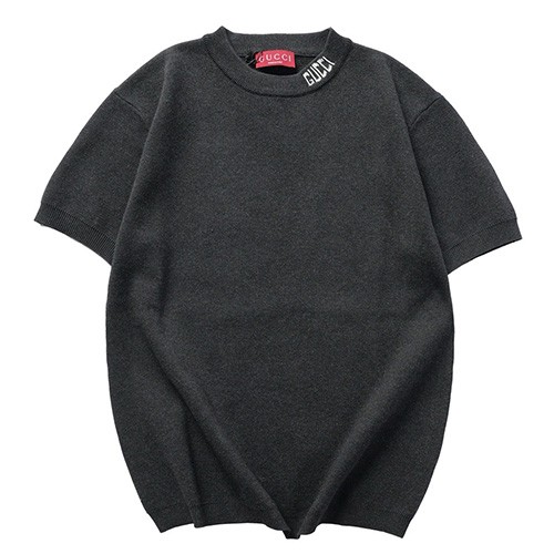 [명품레플리카.Gucci] 구찌 25SS 로고 니트 반팔 티셔츠 (다크그레이), BM21170, JU, 홍콩명품의류,구매대행,온라인명품