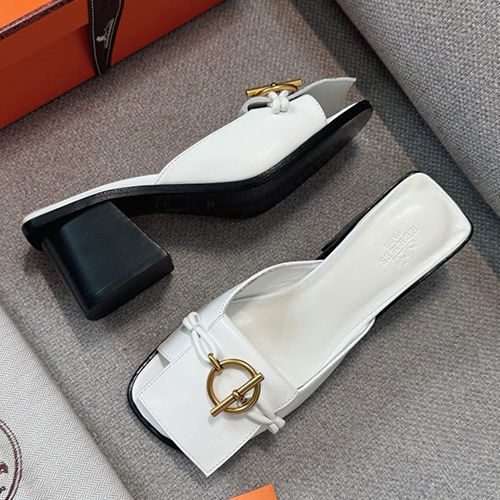 [홍콩명품.Hermes] 에르메스 25SS 로고 여성 레더 가죽 굽 샌들 (화이트), SE5308, GHS, 명품스니커즈,운동화,구두,로퍼,하이탑,신발