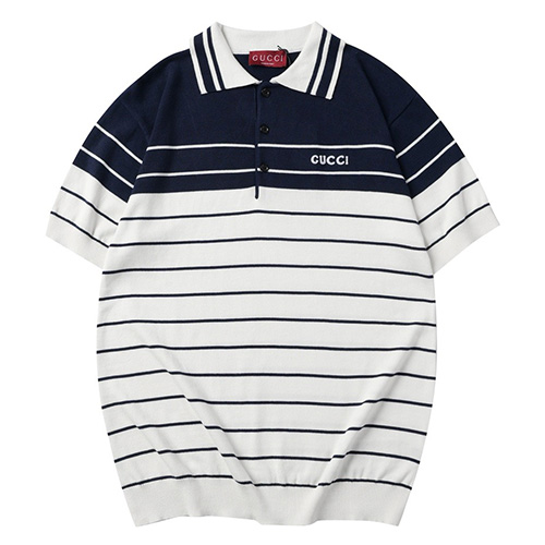 [홍콩명품.Gucci] 구찌 25SS 로고 스트라이프 카라 폴로 니트 반팔 티셔츠 (화이트), BM21377, JU, 명품레플리카,미러급,온라인쇼핑몰사이트