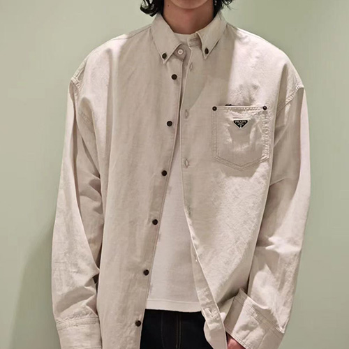 [홍콩명품,PRADA] 프라다 25SS 삼각로고 데님 남방 셔츠 (베이지), BM21472, JU, 명품레플리카,미러급,온라인쇼핑몰사이트