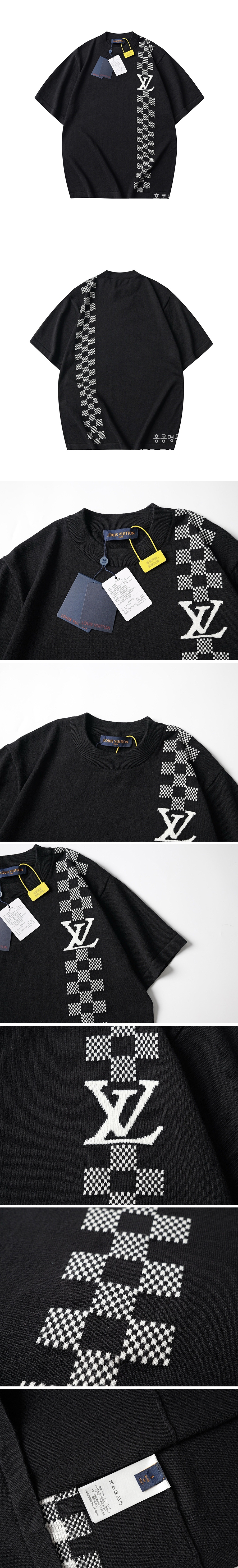 [홍콩명품.LOUIS VUITTON] 루이비통 25SS 로고 니트 반팔 티셔츠 (블랙), BM21692, JU, 레플리카의류,미러급사이트