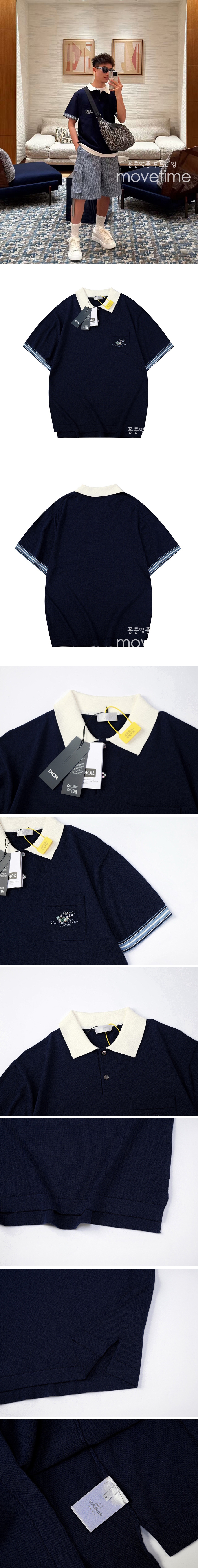 [홍콩명품,Christian Dior] 디올 25SS 로고 자수 카라 폴로 반팔 티셔츠 (네이비), BM21694, JU, 레플리카의류,미러급사이트