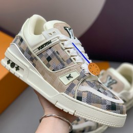 [가격문의][홍콩명품.LOUIS VUITTON] 루이비통 25SS 로고 다미에 트레이너 스니커즈 운동화 (베이지), SE5341, PMD, 명품스니커즈,운동화,구두,로퍼,하이탑,신발