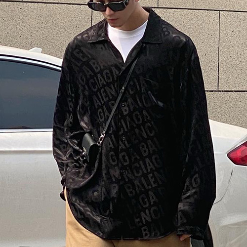 [홍콩명품.BALENCIAGA] 발렌시아가 25SS 로고 패턴 남방 셔츠 (블랙), BM21866, KB, 레플리카의류,미러급사이트