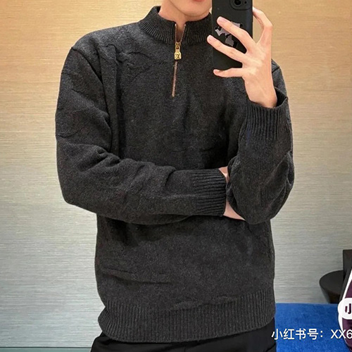 [홍콩명품.LOUIS VUITTON] 루이비통 25SS 로고 모노그램 하프지퍼 니트 스웨터 (블랙), BM21893, KB, 레플리카의류,미러급사이트