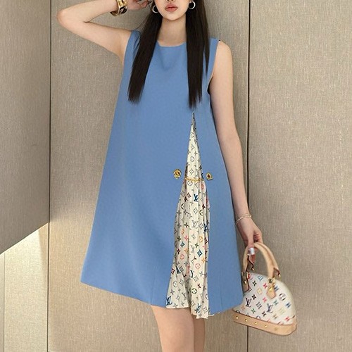 [홍콩명품.LOUIS VUITTON] 루이비통 25SS 로고 여성 모노그램 슬리브리스 원피스 (블루), BM21945, MC, 레플리카의류,미러급사이트