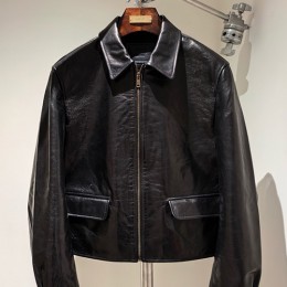 [홍콩명품,PRADA] 프라다 25SS 삼각로고 레더 가죽 카라 자켓 (블랙), BM22056, TOM, 레플리카의류,미러급사이트