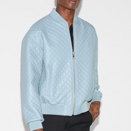 [홍콩명품.Gucci] 구찌 25SS 로고 GG수프림 레더 가죽 봄버 자켓 (스카이블루), BM22068, TOM, 레플리카의류,미러급사이트