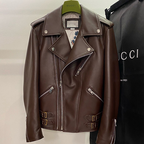 [홍콩명품.Gucci] 구찌 25SS 로고 레더 가죽 자켓 (브라운), BM22070, TOM, 레플리카의류,미러급사이트