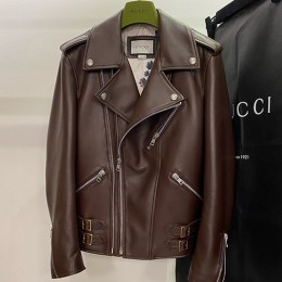 [홍콩명품.Gucci] 구찌 25SS 로고 레더 가죽 자켓 (브라운), BM22070, TOM, 레플리카의류,미러급사이트