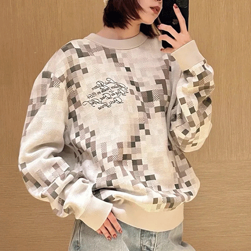 [홍콩명품.LOUIS VUITTON] 루이비통 25SS 로고 다미에 니트 스웨터 (베이지), BM22089, KK, 레플리카의류,미러급사이트