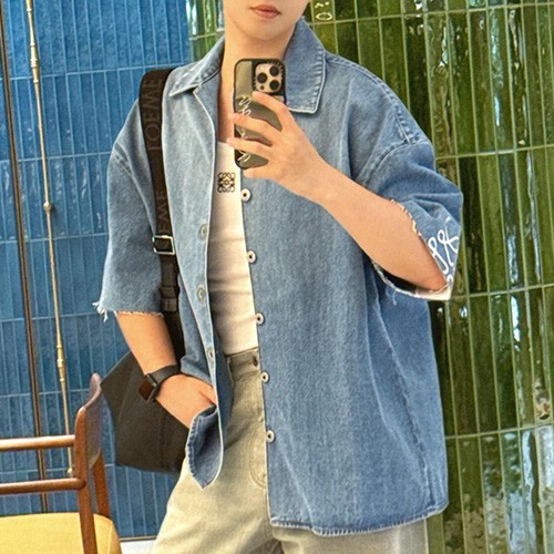 [홍콩명품.LOEWE] 로에베 25SS 로고 데님 반팔 남방 셔츠, BM22099, JL, 레플리카의류,미러급사이트