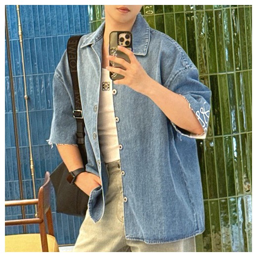 [홍콩명품.LOEWE] 로에베 25SS 로고 데님 반팔 남방 셔츠, BM22099, JL, 레플리카의류,미러급사이트